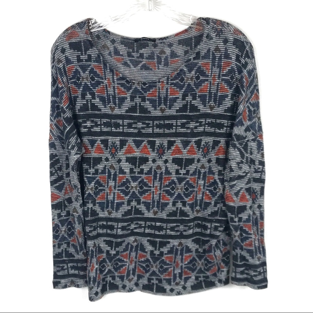 Enti Tribal Red Blue Black Long Sleeve Thermal Tee